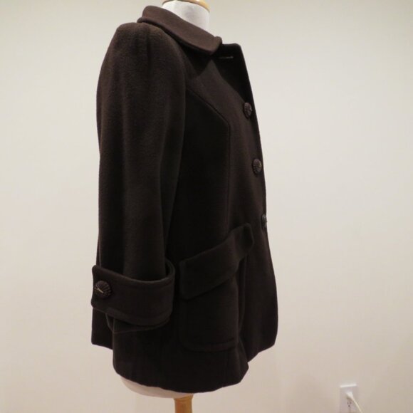 Women Medium Brown Wool Blend Coat Zara Basic Short Structured Invert Box Pleats - Picture 6 of 16